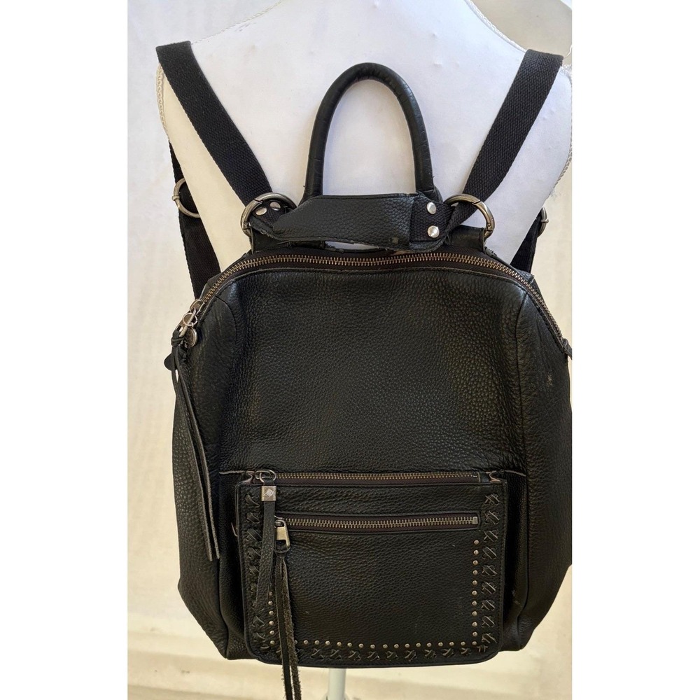 The Sak Black Pebbled Leather Studded Backpack Whipstitch Medium Travel Bag